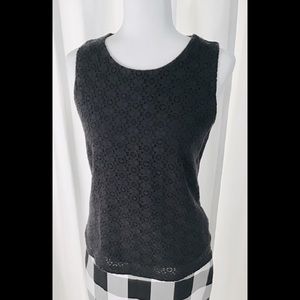 Talbots Black Eyelet Front Shell